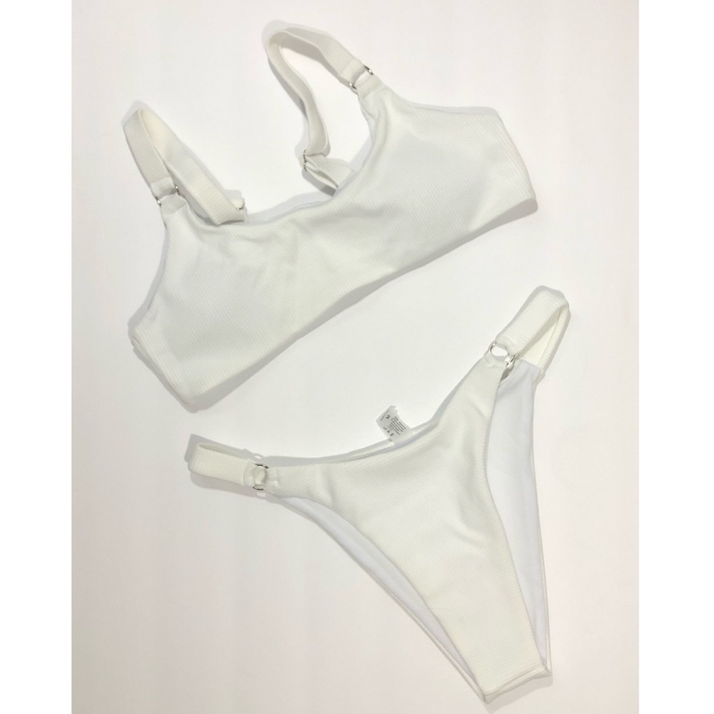 Zahara Ribbed White Bikini | LG TOP & M BOTTOMS